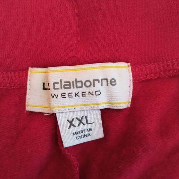 Liz Claiborne Elastic Waist Drawstring Pants Womens XXL Red Pull on Stretch Knit - Picture 2 of 14
